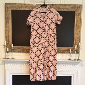 Pink Printed Wide-Leg Jumpsuit with Short Sleeves